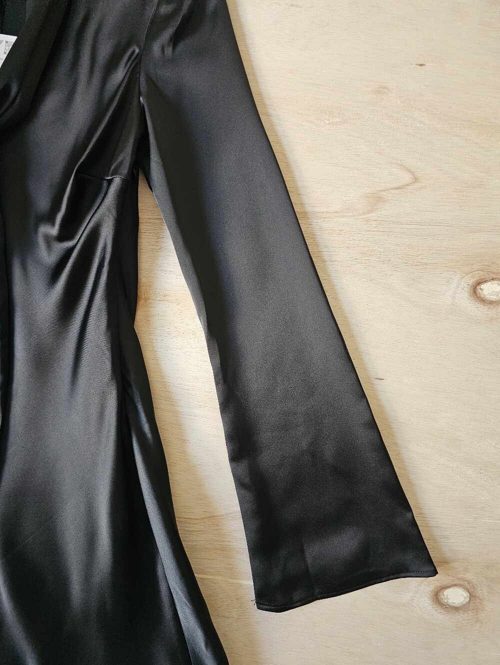 ZARA Black Satin Tie Neck Mini Dress Long Bell Sleeve NWT Size S - Picture 2 of 12